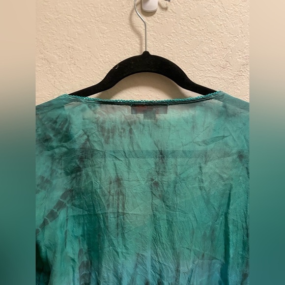 Hale Bob Cabana Silk Ombre Tie Dye Beaded V-Neck Top With Drawstring Waist - Picture 6 of 9